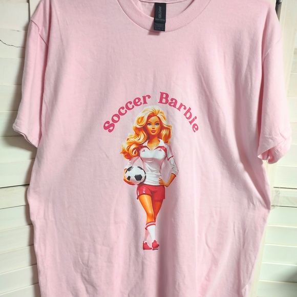 Gildan Pink "Soccer Barbie" Graphic Tee - Picture 3 of 4